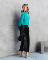 Dash Of Winter Velvet Ruched Slit Maxi Skirt - Black