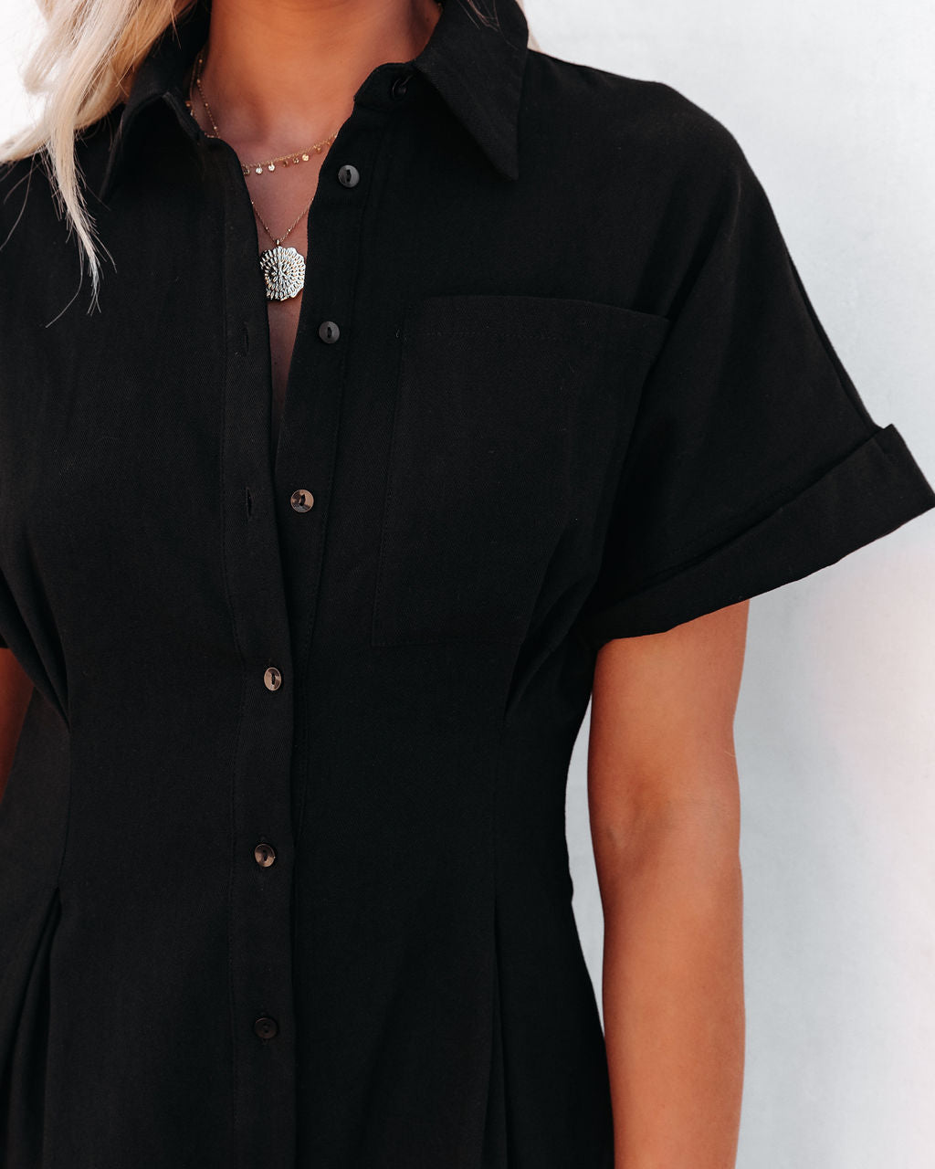 Effie Cotton Pocketed Button Down Romper - Black