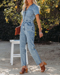 Emery Cotton Pocketed Denim Jumpsuit - Denim Blue