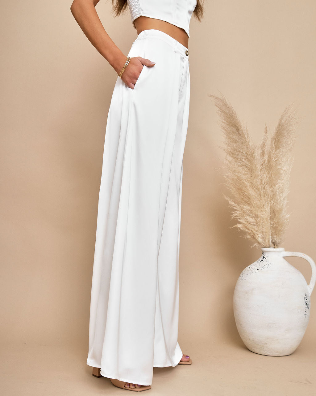 Endless Love Satin Pocketed Pants - Ivory