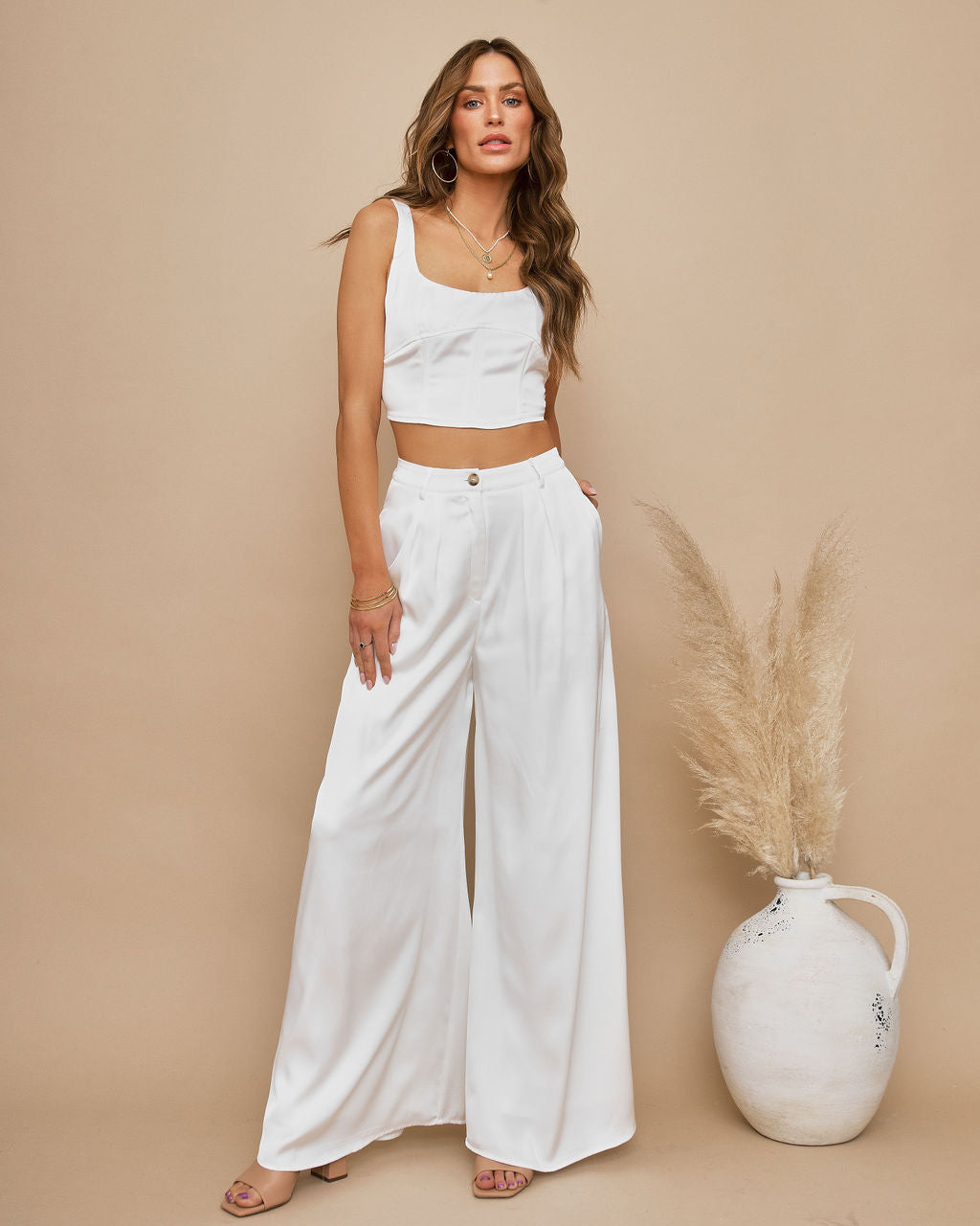 Pantalones de satén con bolsillos Endless Love - Marfil 