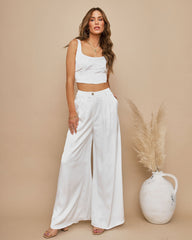 Pantalones de satén con bolsillos Endless Love - Marfil 