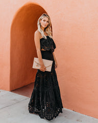 Flawless Cotton Eyelet Maxi Skirt - Black