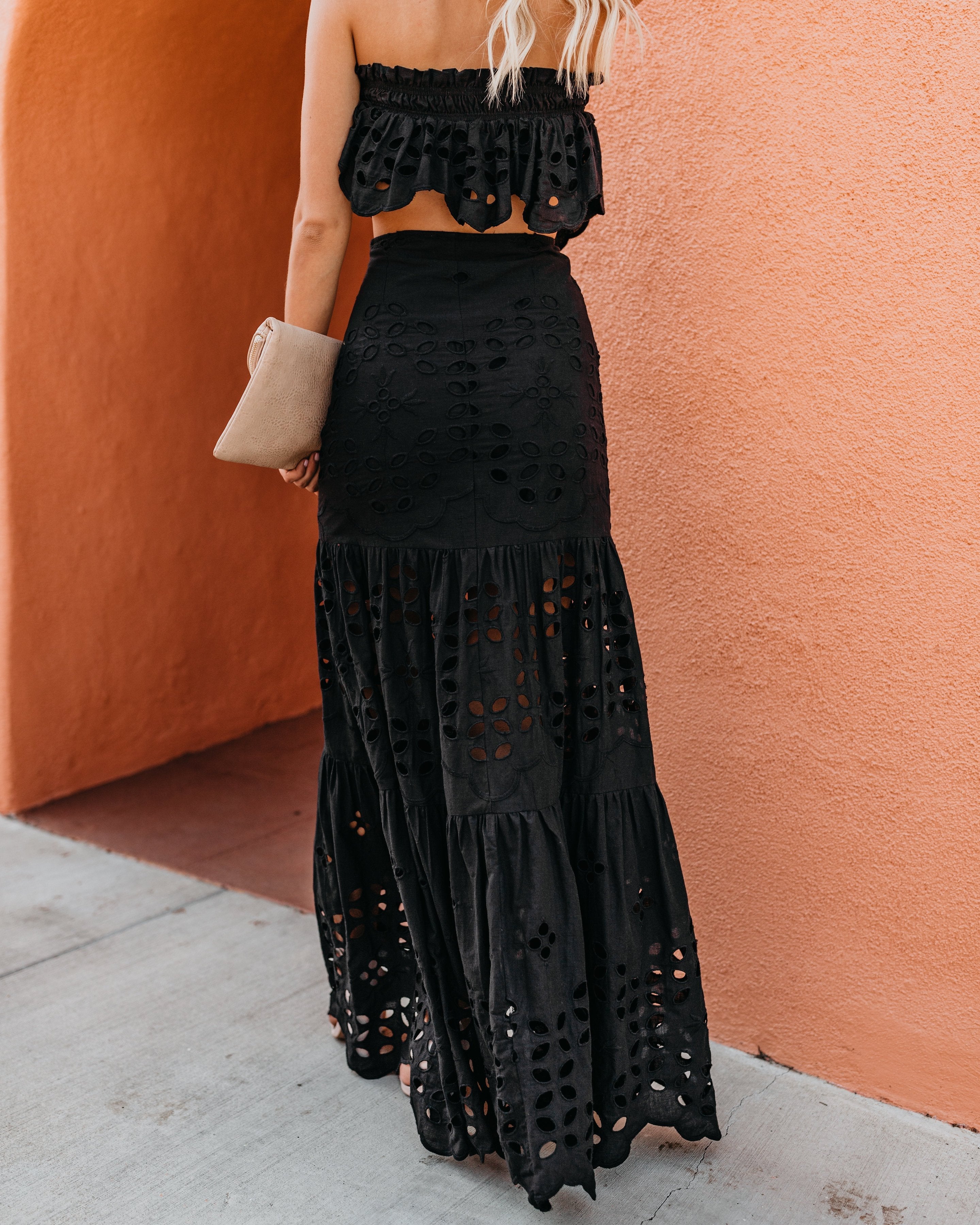 Flawless Cotton Eyelet Maxi Skirt - Black