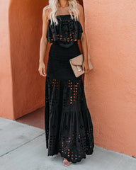 Flawless Cotton Eyelet Maxi Skirt - Black