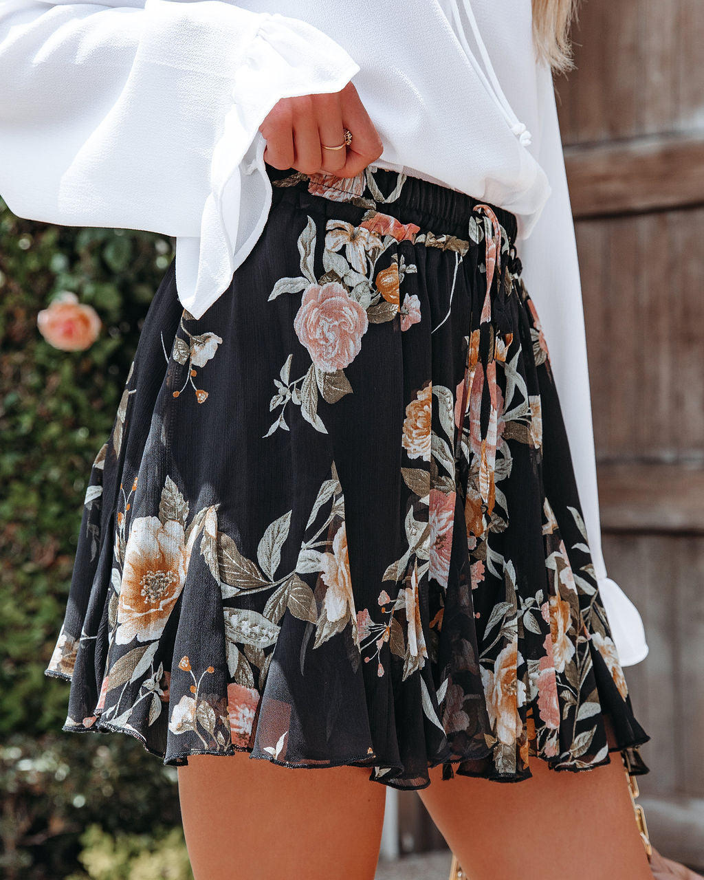 Free Rein Floral Chiffon Ruffle Mini Skirt