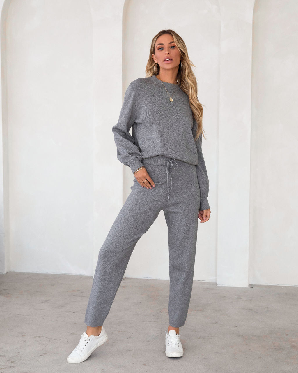 Genevieve Knit Pullover Sweater -  Heather Grey