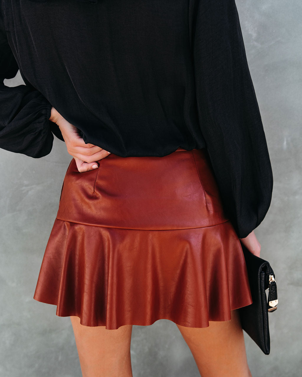 Clueless Faux Leather Mini Skort - Caramel