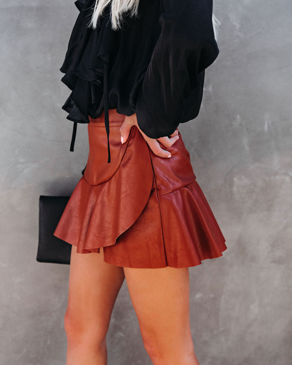 Clueless Faux Leather Mini Skort - Caramel