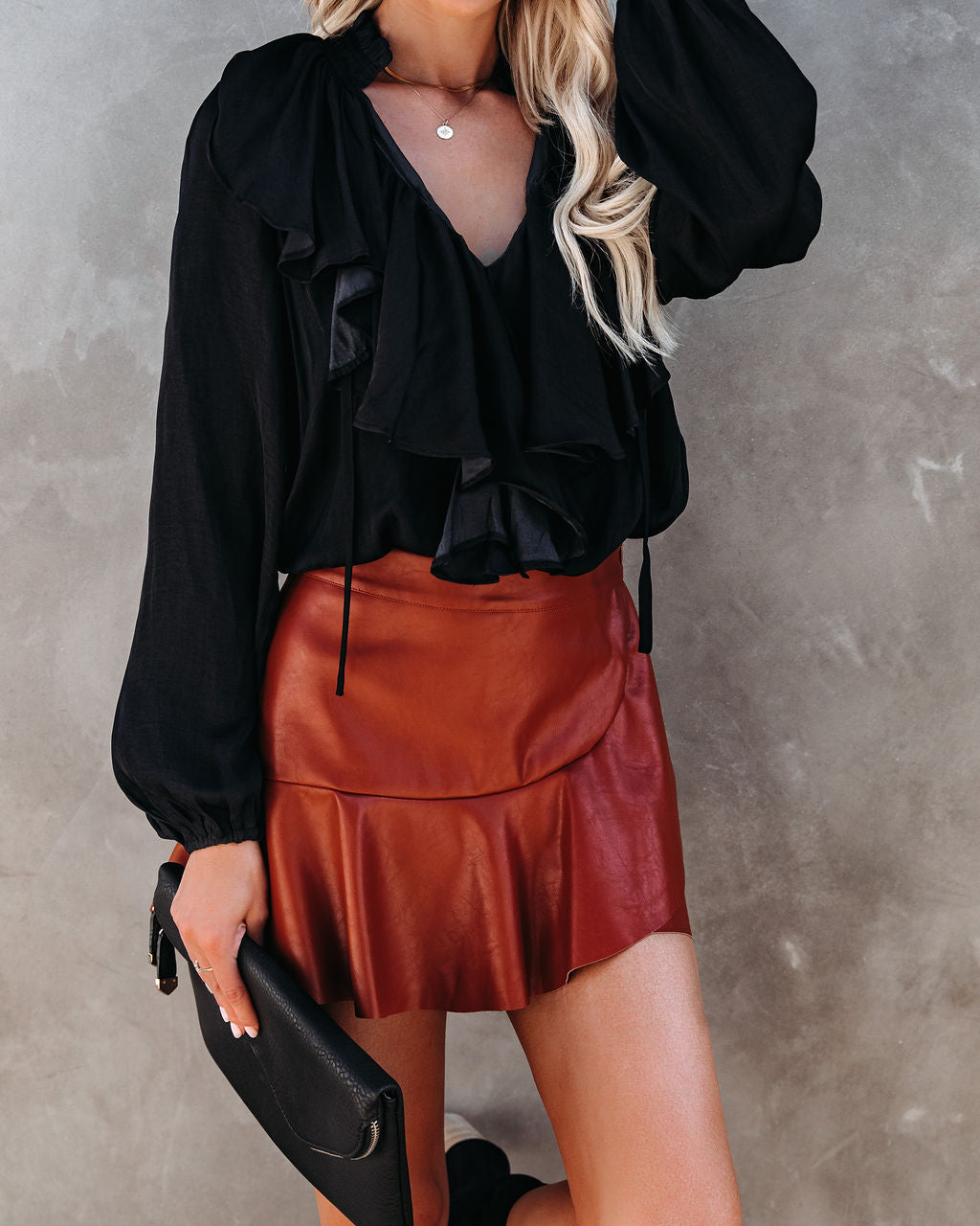 Clueless Faux Leather Mini Skort - Caramel