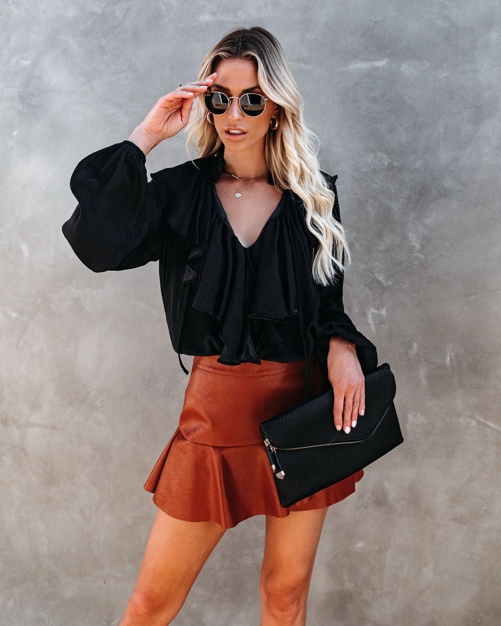 Clueless Faux Leather Mini Skort - Caramel