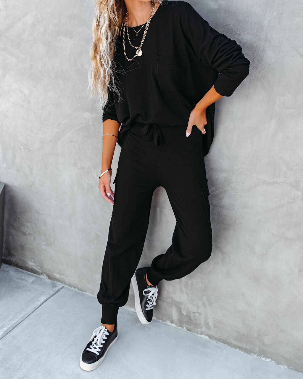 Glamping Babe Lightweight Knit Cargo Joggers - Black