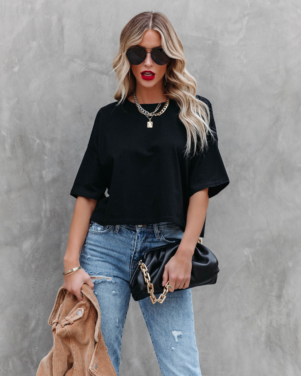 Her Cotton Cropped Tee - Black