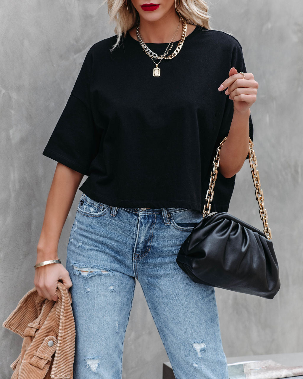 Her Cotton Cropped Tee - Black