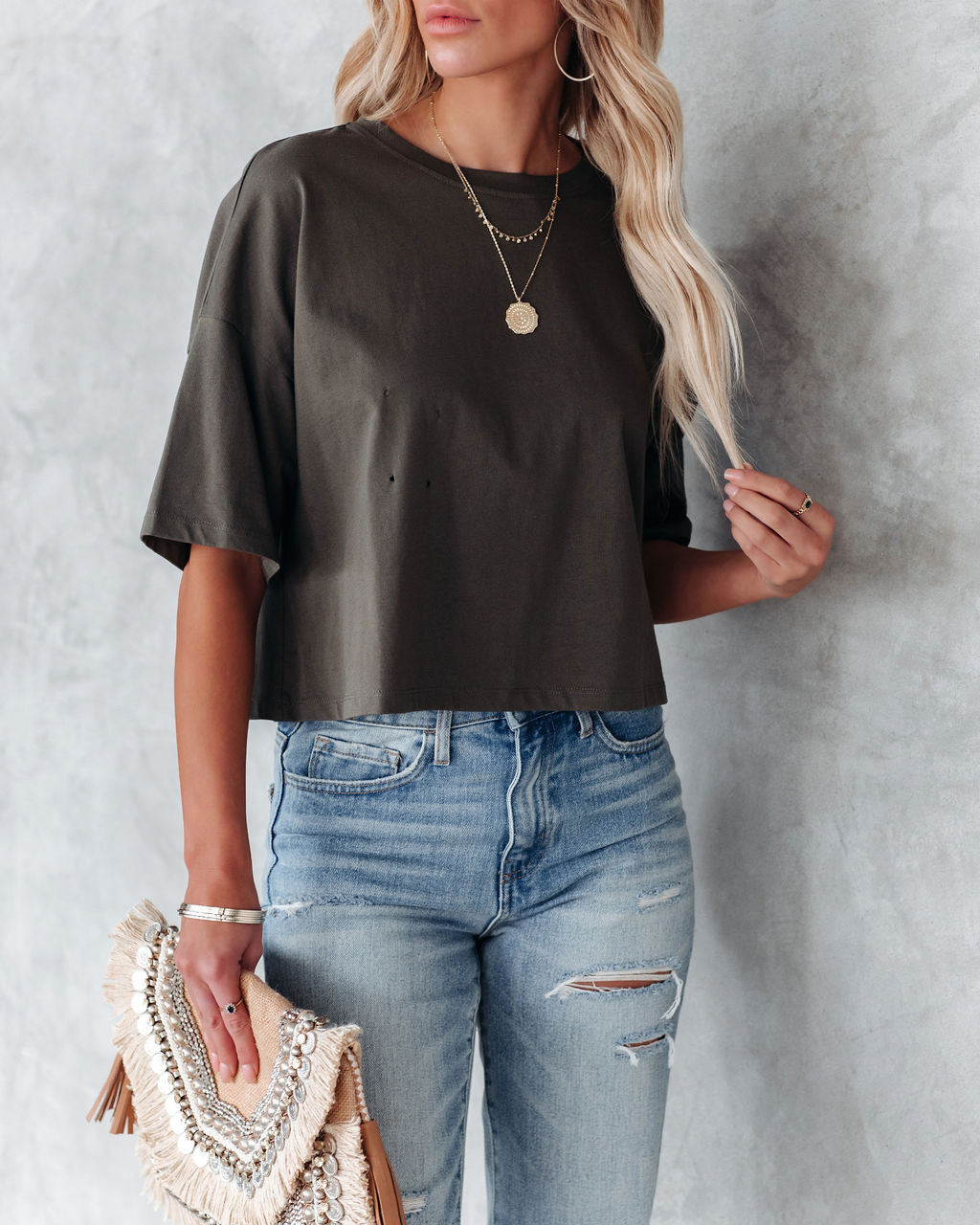 Her Cotton Cropped Tee - Olive