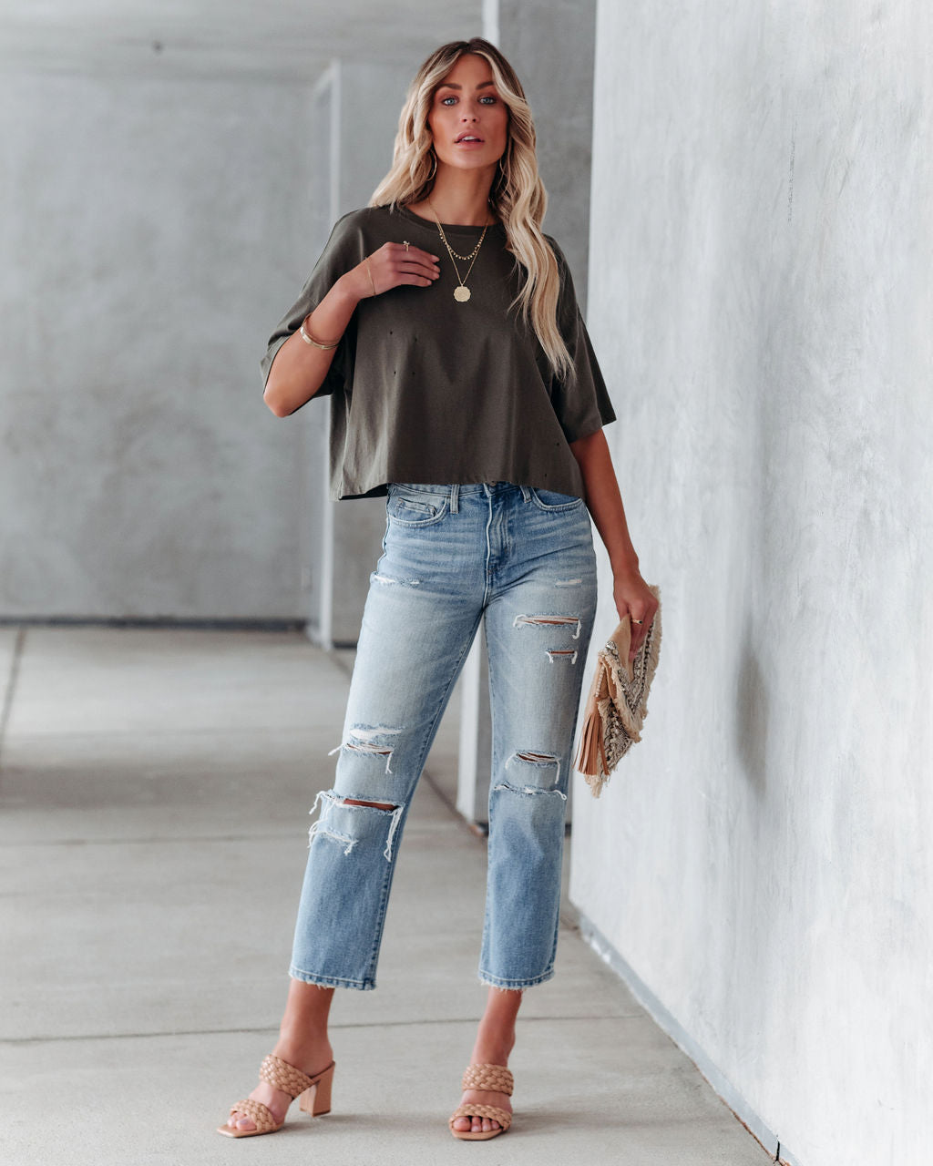 Her Cotton Cropped Tee - Olive