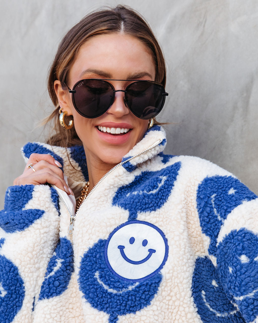 Just Smile Sherpa Pullover - Blue