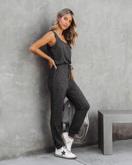 Kathleen Pocketed Drawstring Jumpsuit - Charcoal