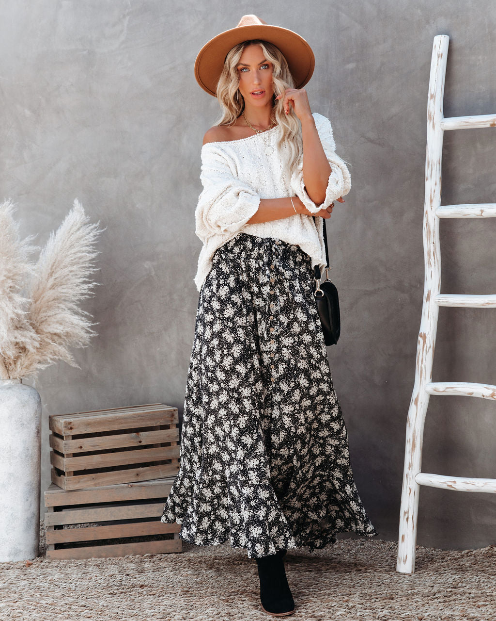 Montelena Floral Button Down Maxi Skirt - Black