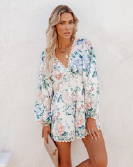 No Love Lost Floral Pocketed Crochet Romper