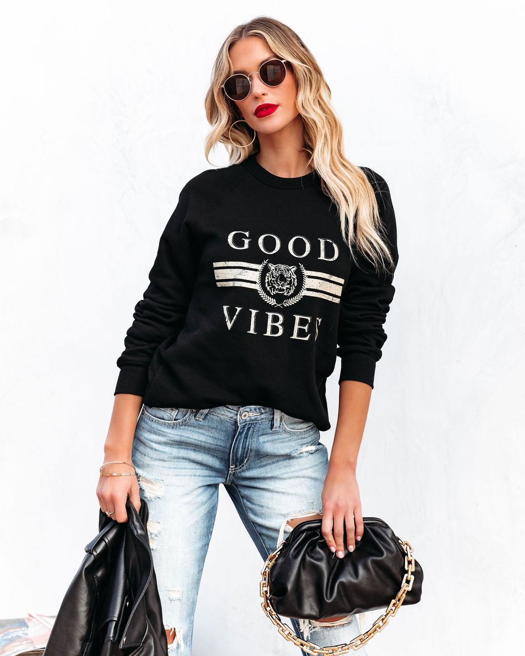 Only Good Vibes Sweatshirt aus Baumwollmischung 